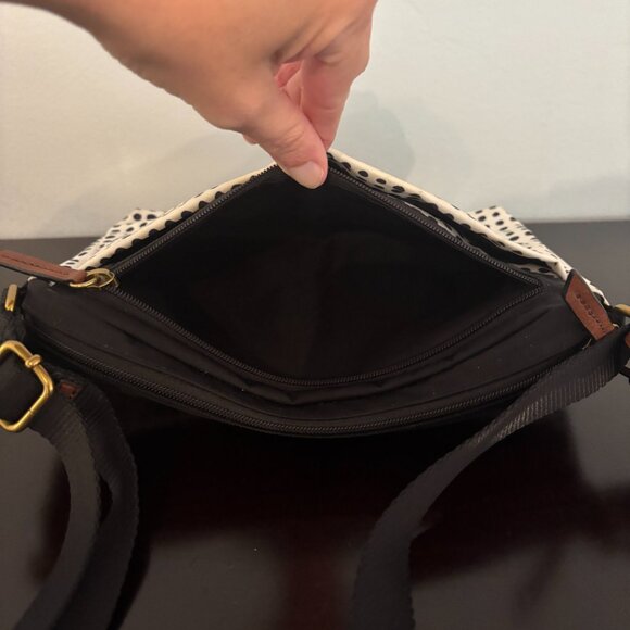 Fossil Bailey Black and White Polka Dot Nylon Canvas Crossbody Shoulder Bag - Picture 9 of 13